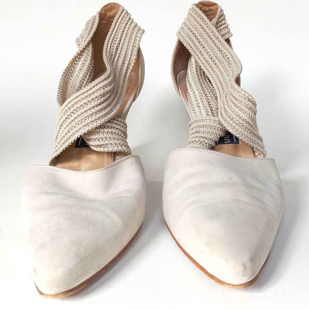 90s Stuart Weitzman White Strapped Pumps